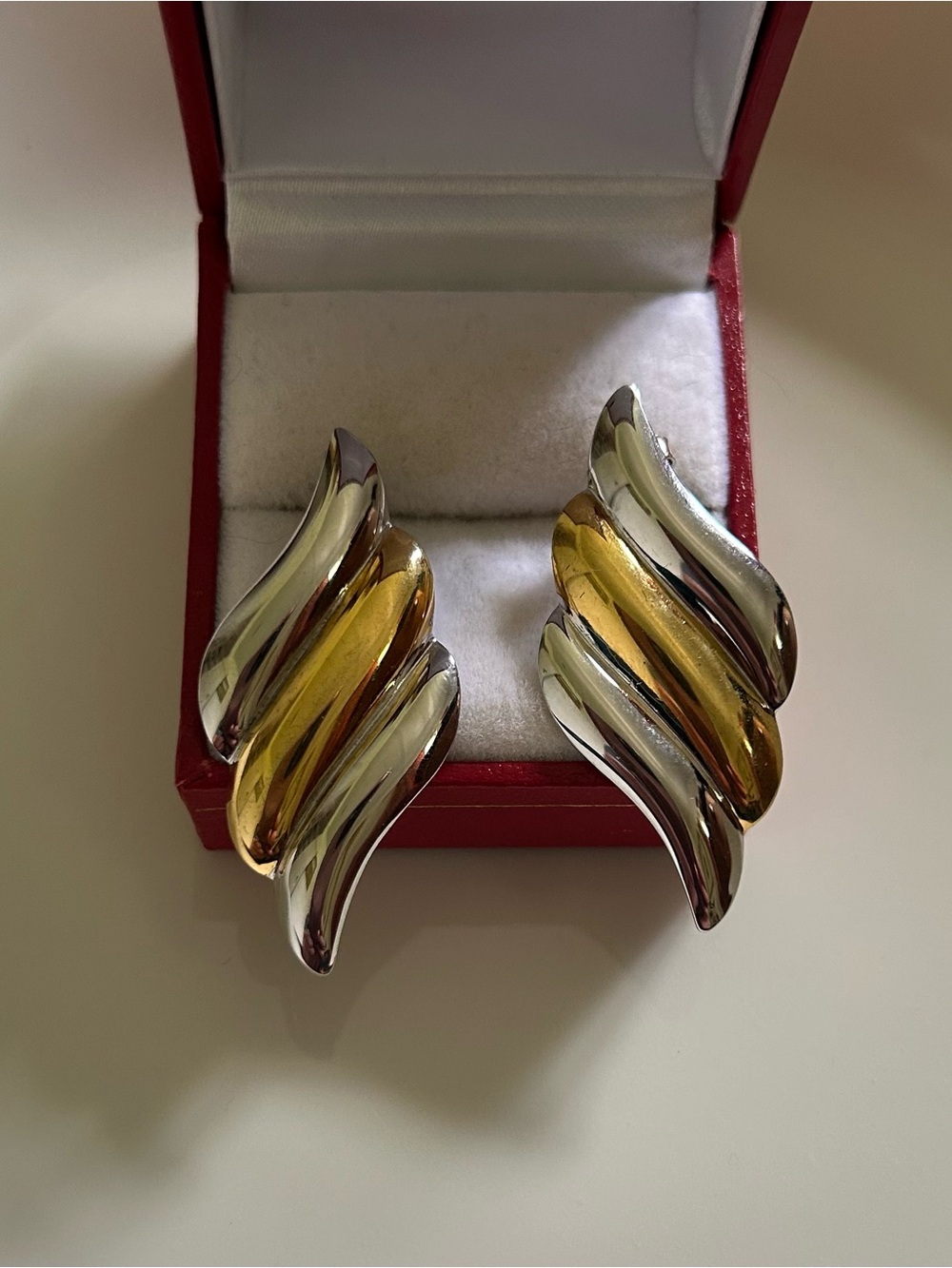 Two-Tone Wave Pierced Gold & Silver Tone Earrings